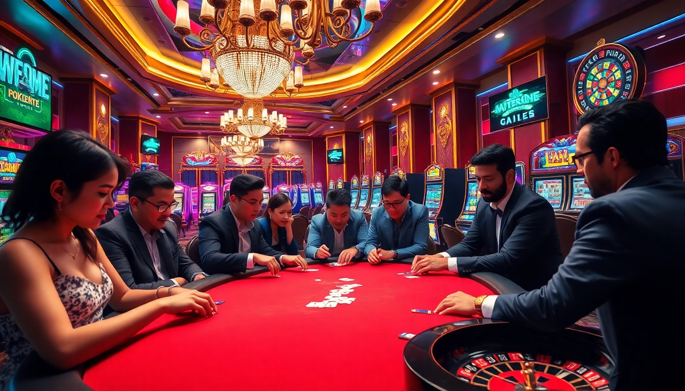 Intense gaming action at gg88com poker table in a luxurious casino atmosphere.