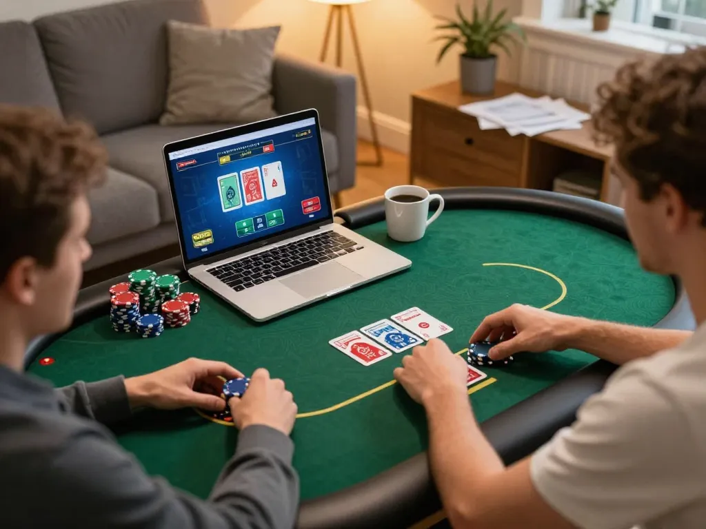 Watch a player strategize their next bets on https://tg88.golf/ in an engaging home poker game environment.