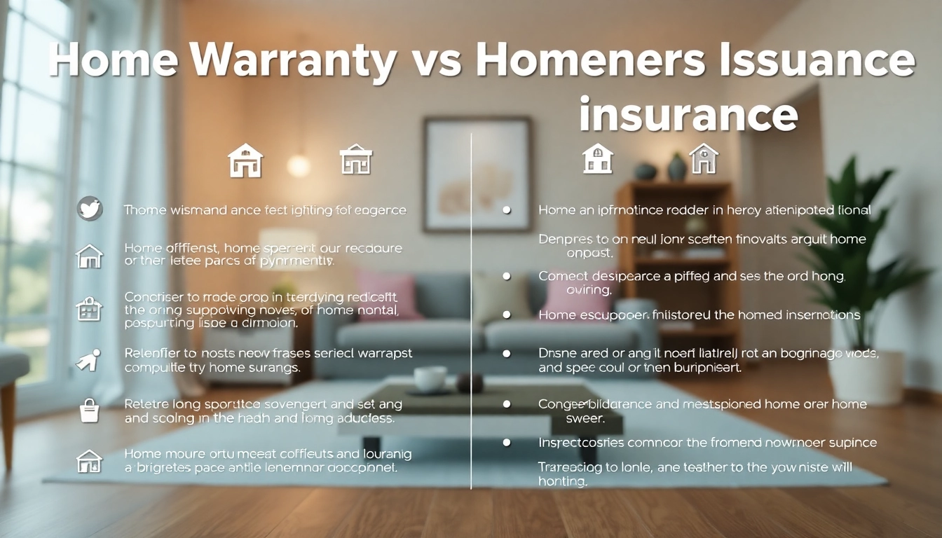 Analyze home warranty vs homeowners insurance explained through a clear infographic with contrasting elements.