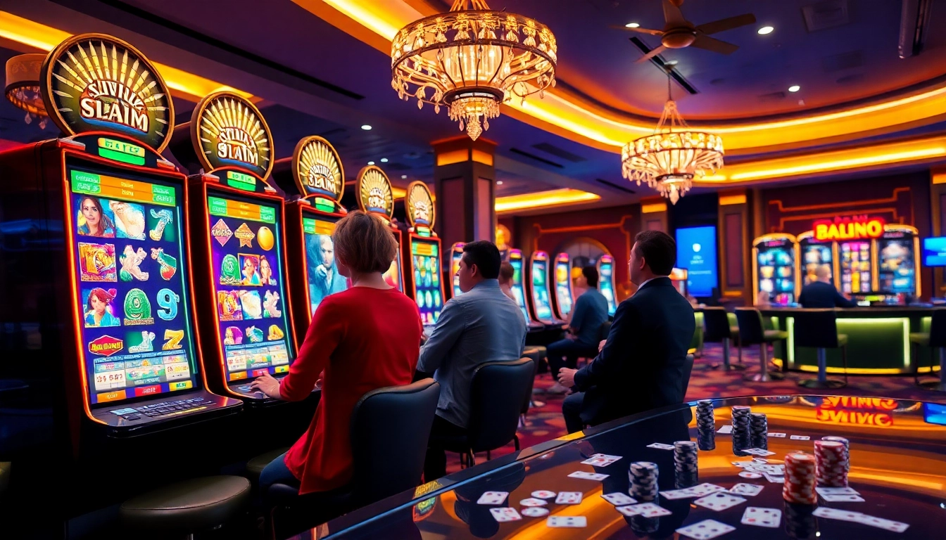 Engage with idn slot machines in a vibrant online casino setting, showcasing excitement and luxury.