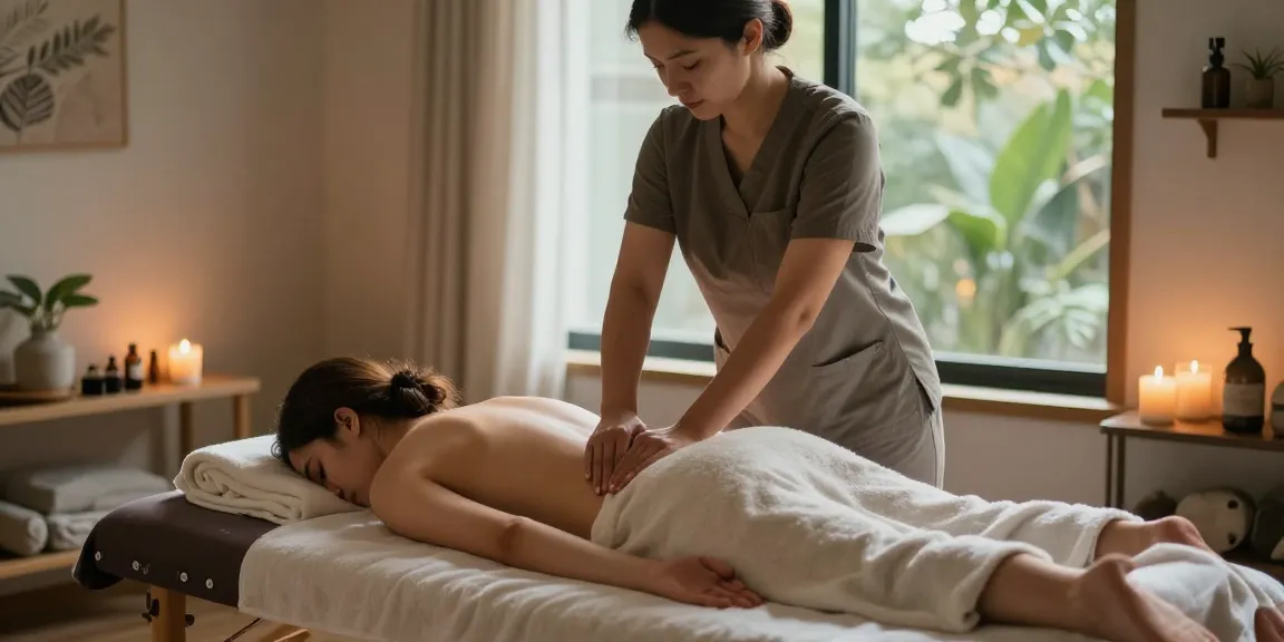 편안한 분위기의 1인샵 마사지 공간에서 스웨디시 마사지 중인 모습
