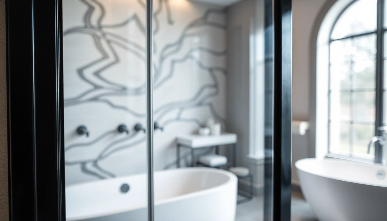 Showcasing a modern shower door black frame in a luxurious bathroom setting with elegant decor.