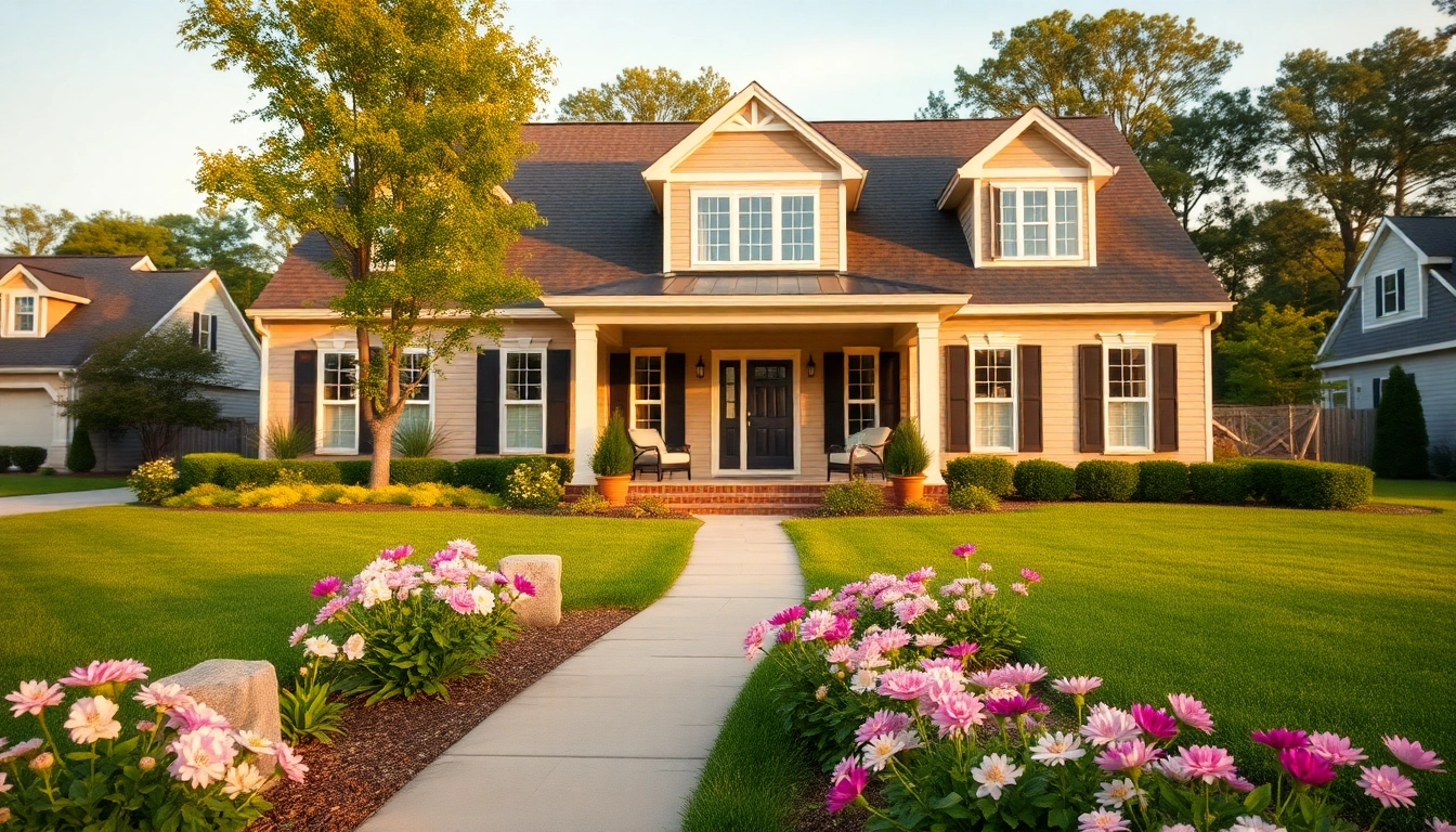 Colonial home new build construction showcasing welcoming architecture with landscaped surroundings.