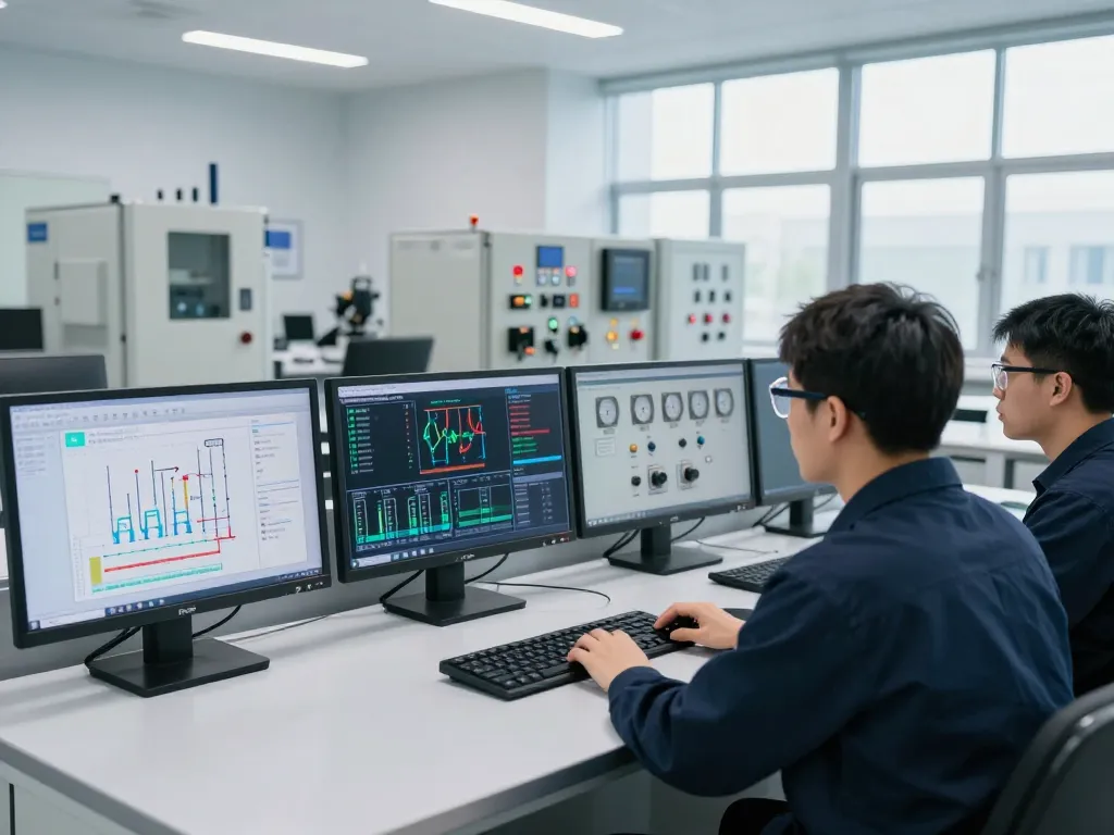 Engineer monitoring Endress hauser systems in a high-tech control room environment.