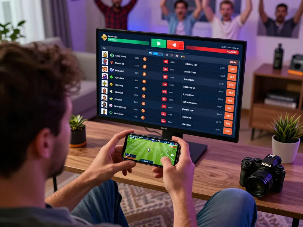 Dynamic sports betting at home with nhà cái 888VI app on smartphone, exciting atmosphere.