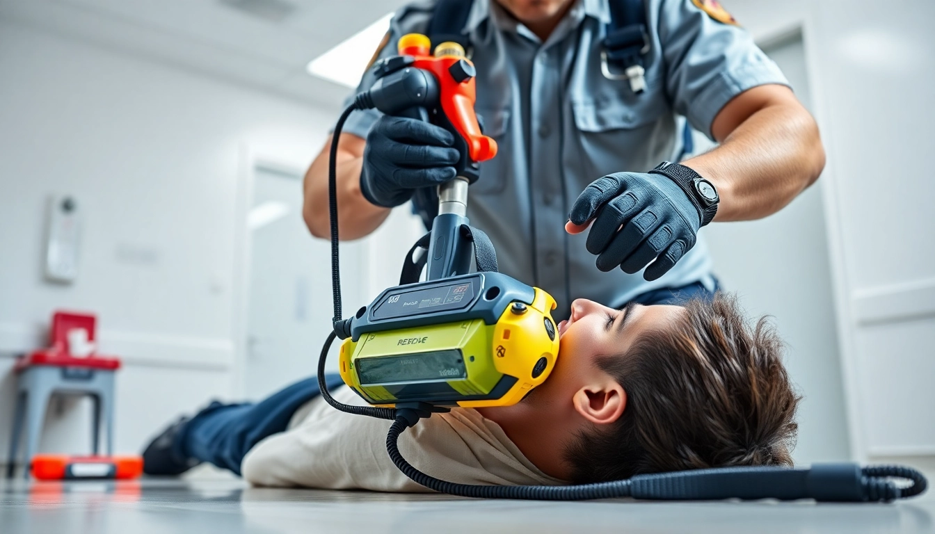 Showcase of a choking rescue device being used in a professional setting to save a life.