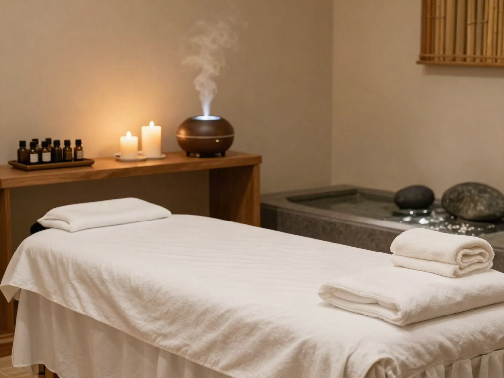 Serene spa room featuring a massage table and calming ambiance for 안양출장마사지.