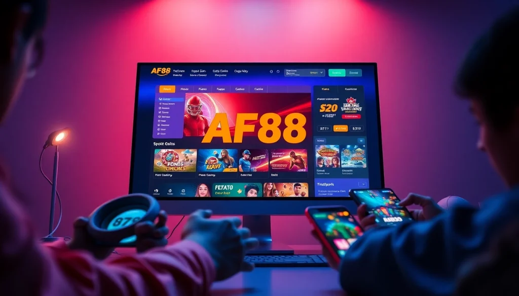AF88 online gaming interface showcasing diverse betting options and support features.
