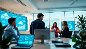 IT Infrastructure Management Tampa team collaborating with advanced technology in a modern office setting.