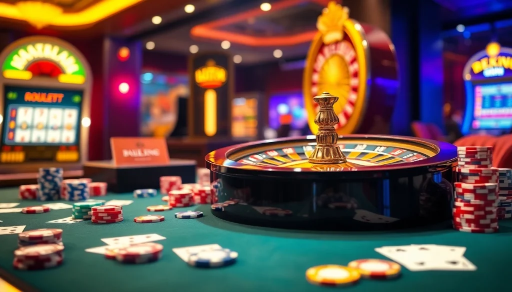 Experience thrilling gameplay at 79king com with vibrant casino tables filled with chips and cards.