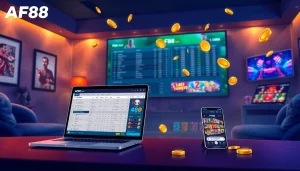 AF88 online betting platform screenshot showcasing user-friendly interface and gaming ambiance.