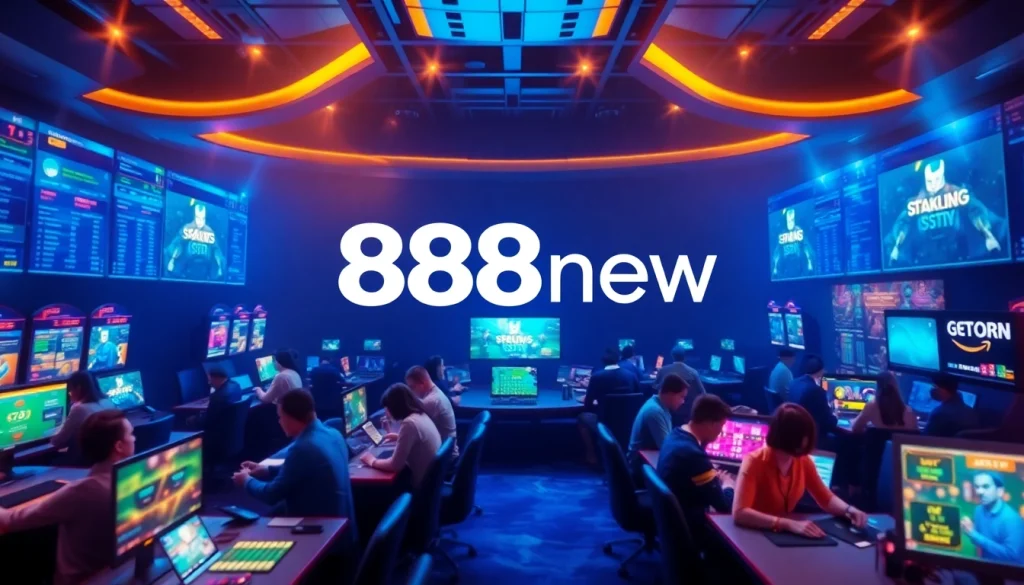 Engaged players enjoying diverse gaming options on the 888new platform in a vibrant, luxurious setting.