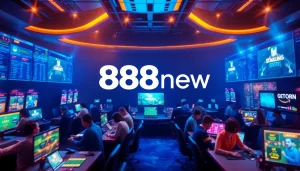 Engaged players enjoying diverse gaming options on the 888new platform in a vibrant, luxurious setting.