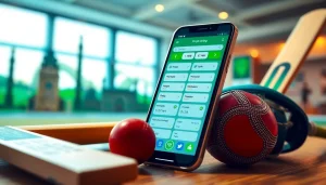 Explore the best sports betting sites India with an engaging smartphone display and cricket-themed decor.