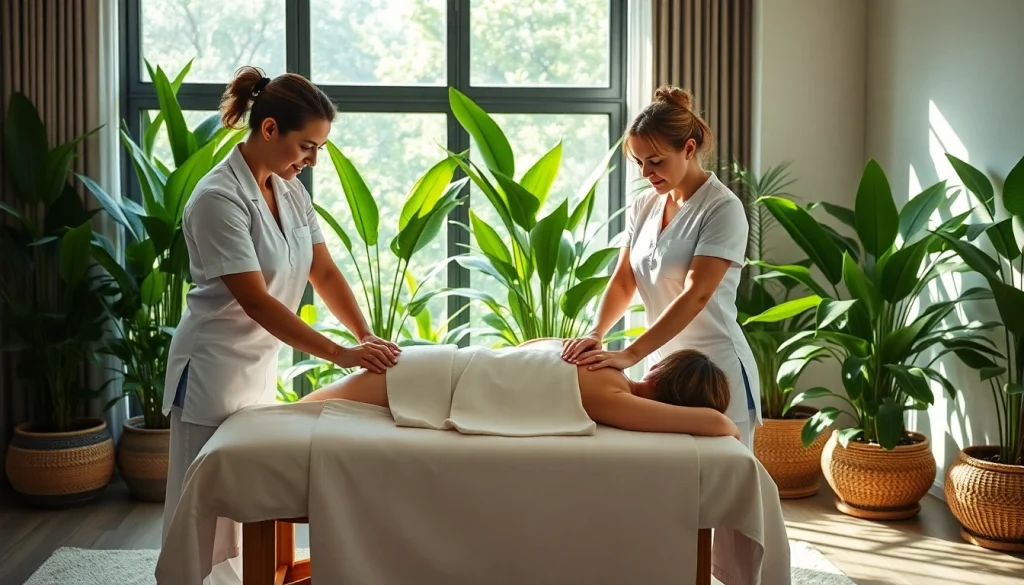 스웨디시 마사지 환경에서의 전문가가 고객을 치료하는 모습