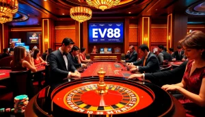 Players engaged at an EV88 roulette table, capturing the thrill of casino gaming.