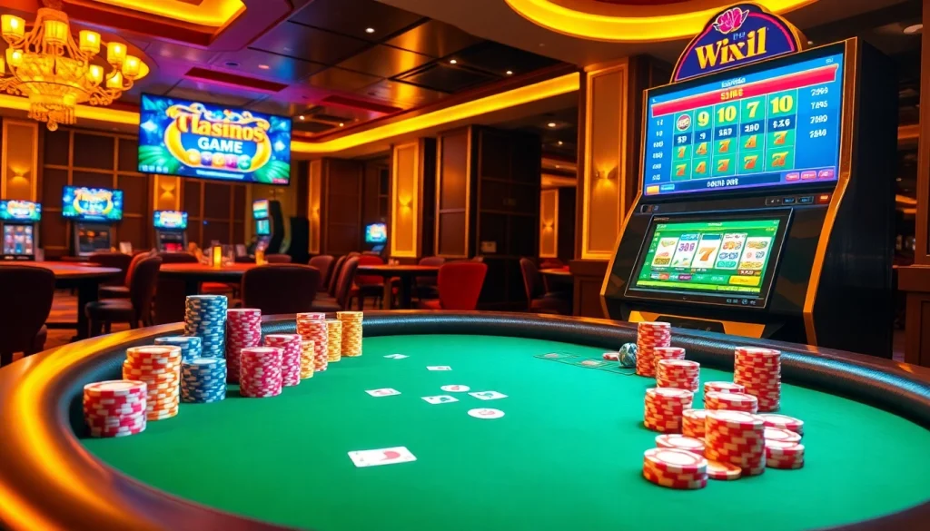Gambling excitement unfolds with uu88 com, highlighted by vibrant poker chips and alluring slot machines.