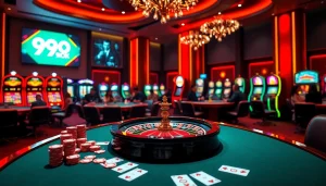 Playing at 99OK casino with vibrant poker chips and an exciting roulette wheel.