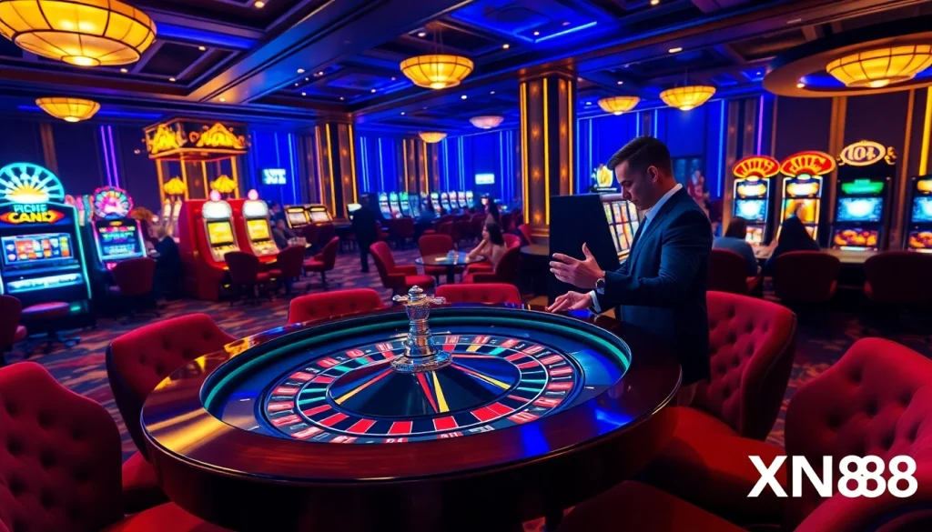 Experience the excitement of casino gaming at XN88 with vibrant slots and elegant roulette tables.