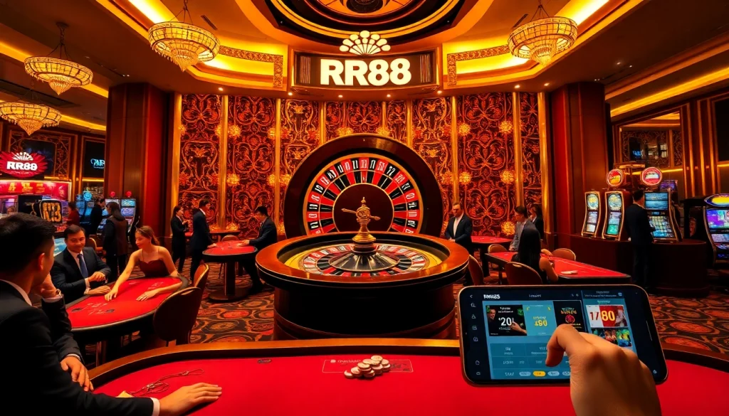 Players enjoying thrilling games at RR88 casino with excitement and luxury ambiance.