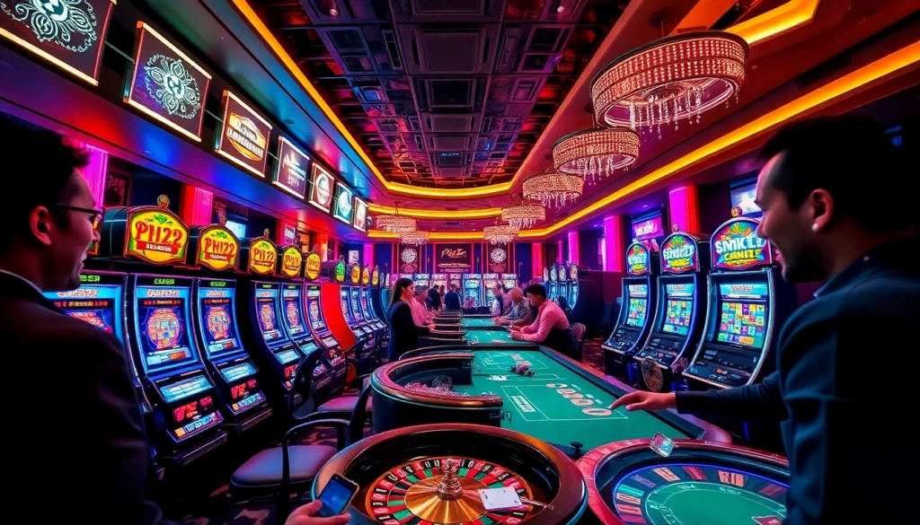 Experience thrilling gameplay at PH22 casino with vibrant slot machines and energetic players.