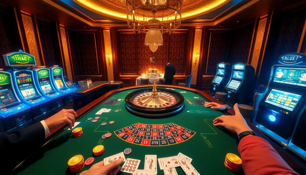Experience the excitement of betting at https://thabet.vegas/ with vibrant casino elements and luxury charm.