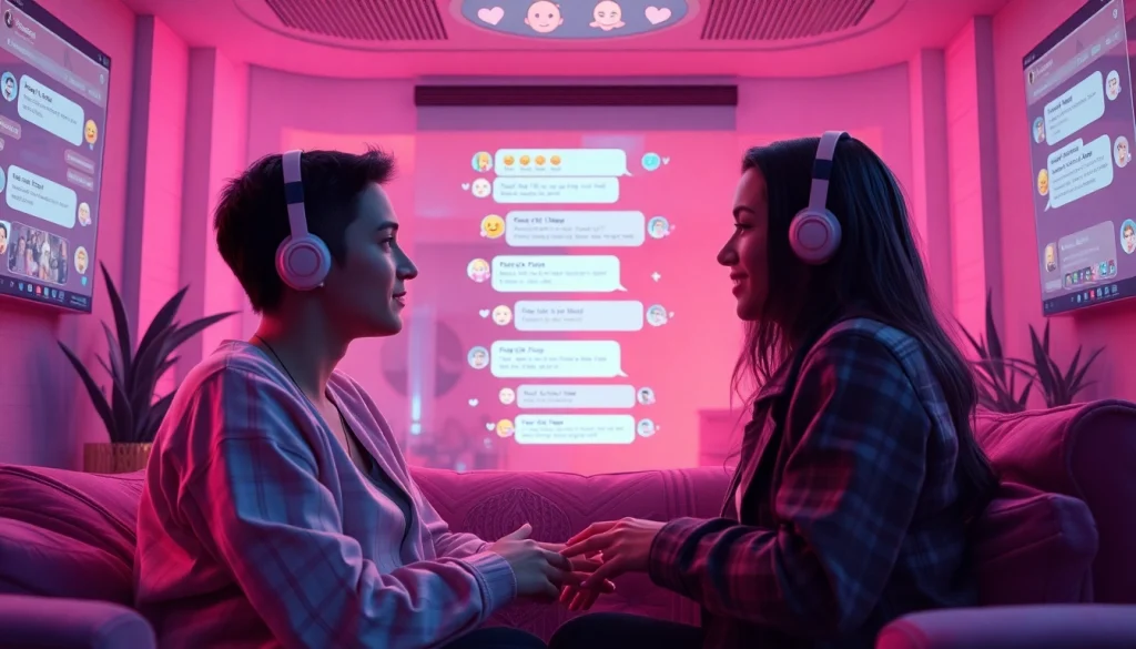 Engaging ai sexting characters in a warm, inviting digital chat environment.