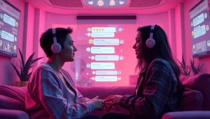 Engaging ai sexting characters in a warm, inviting digital chat environment.