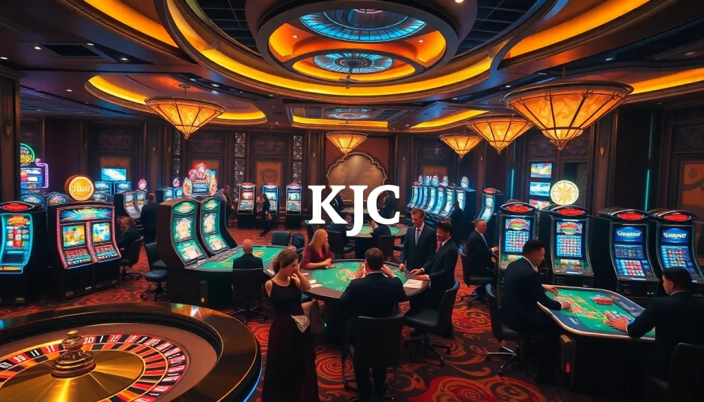 KJC players engaging in thrilling casino games with vibrant tables and slot machines.