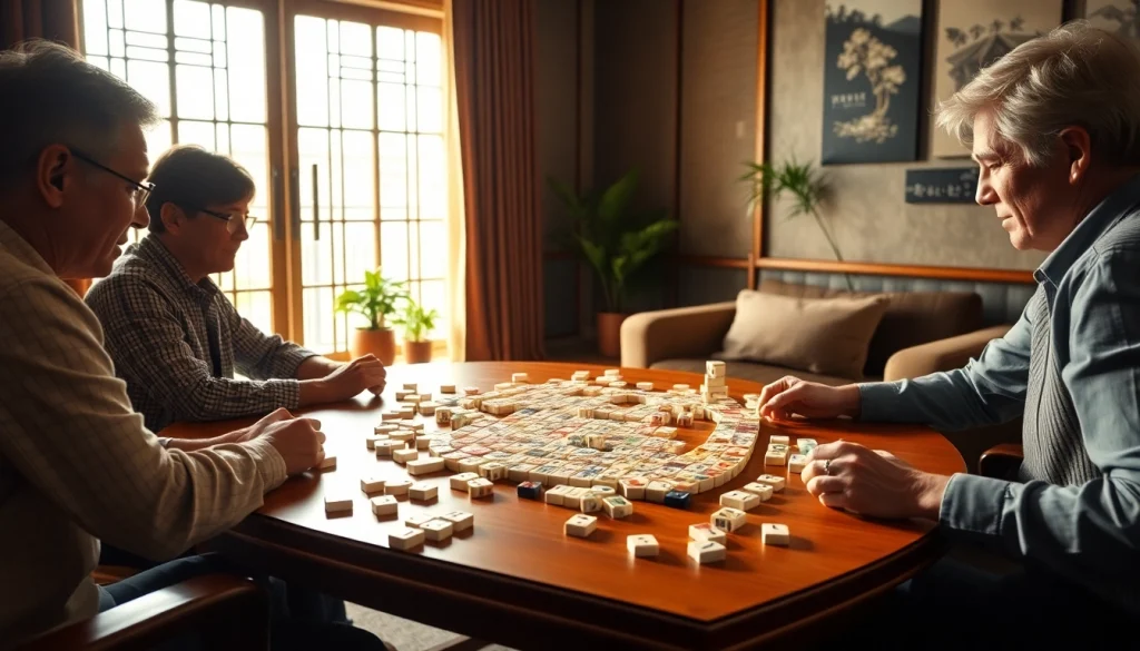 Permainan demo mahjong yang seru dengan pemain aktif di meja yang hangat.