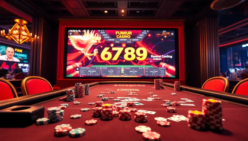 Engaging scene of đá gà 6789 net live betting with vibrant casino elements showcasing excitement.