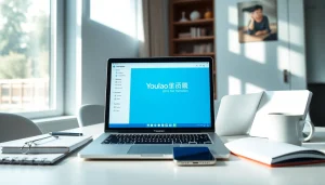 Youdao translation tool interface on a laptop in a bright workspace