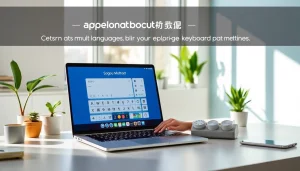 Sogou input method download interface on a sleek laptop in a modern workspace.
