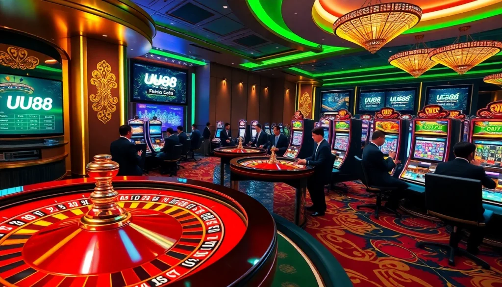 Enjoying thrilling gameplay on the UU88 platform with vibrant casino visuals highlighting excitement.
