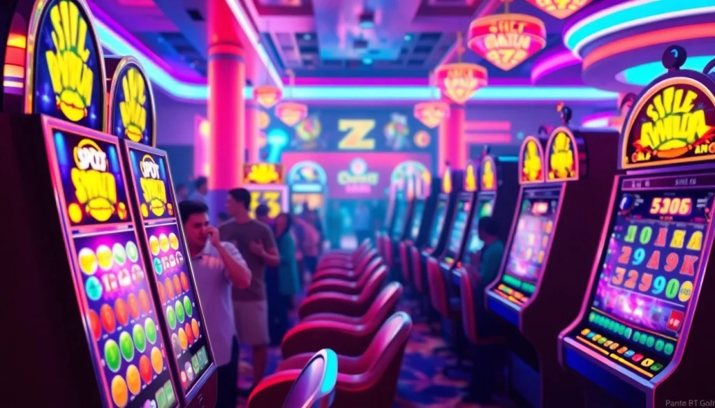 Permainan slot gacor yang menarik dengan pemain bersemangat di kasino.