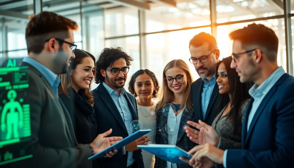 Engaged team of an AI consulting company in UK analyzing data for strategic insights.