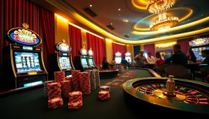 Engage in a thrilling game of poker at GO88's luxurious casino table, featuring vibrant chips and exciting gameplay.