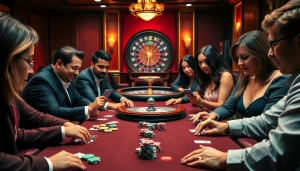 Engaged players at a viral88 poker table showcasing anticipation and strategy.