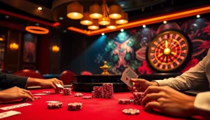 Nohu-themed casino scene featuring players at a poker table with chips and cards.