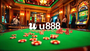 Experience thrilling gameplay at u888's luxurious online casino with vibrant tables and excited players.