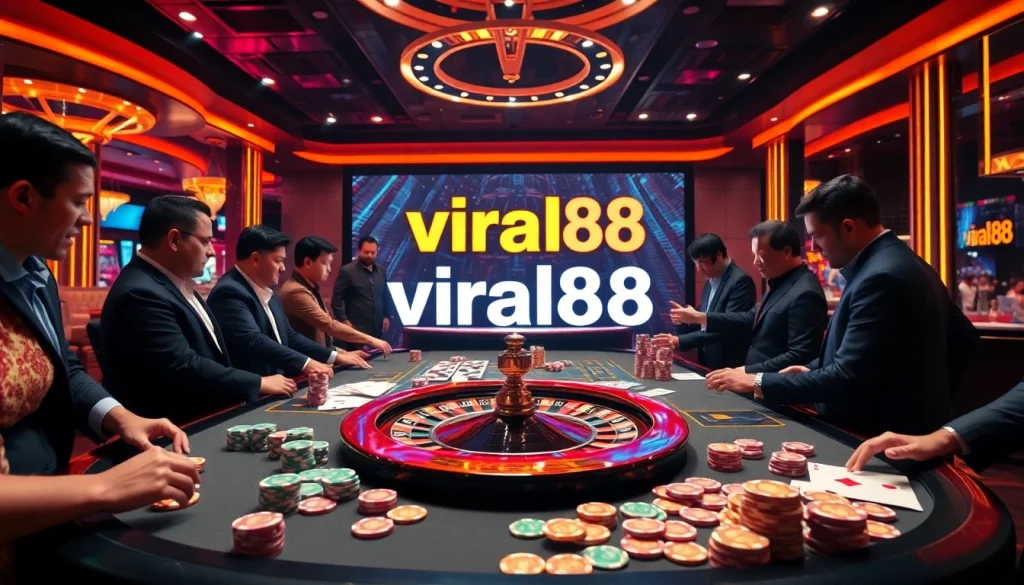 Experience the thrill of gambling with viral88 at a vibrant casino table surrounded by players.