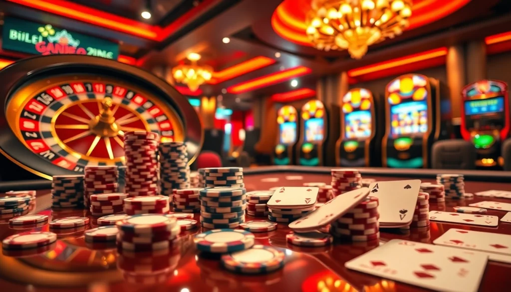 Experience the thrill of winning at xn88 net with vibrant casino tables and poker chips.