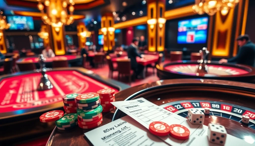 Exciting casino atmosphere with poker chips and roulette table from 8day.cn.com.