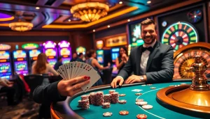 Engaging casino experience at https://go88.fast/ with vibrant games, poker chips, and professional dealers.