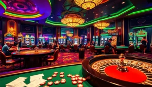 SODO Casino gaming floor showcasing roulette and poker tables, vibrant gameplay, and luxury.