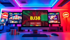 BJ38 online gaming environment with casino games and sports betting interfaces.