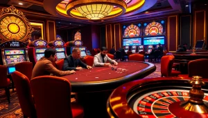 Experience apk jaya thrills at a luxurious casino with poker, chips, and slot machines.