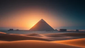 Pyraminds standing majestically in a sunset-lit desert, showcasing their grandeur and historical significance.