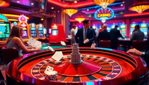 Players at a roulette table celebrate their win at https://okfun.uk.net/, showcasing excitement and luxury in the casino.