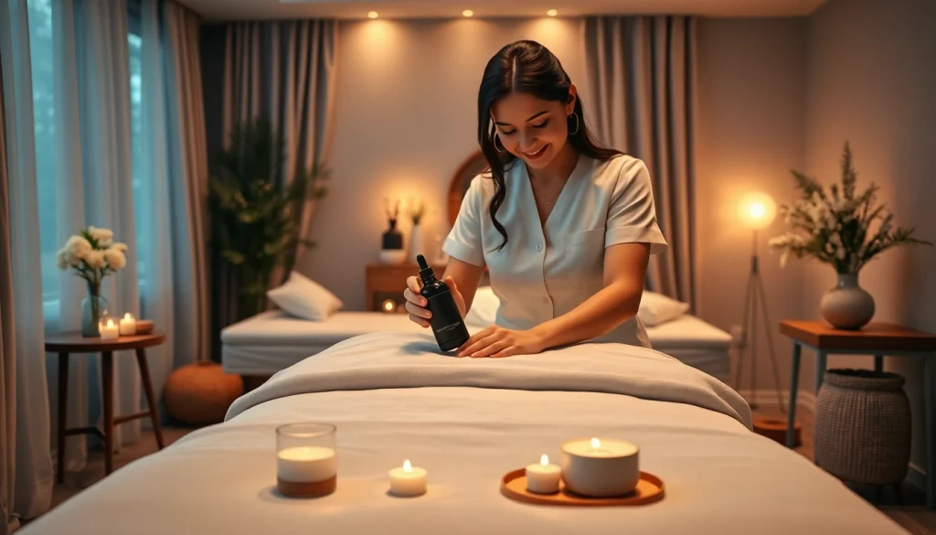 Luxurious 출장마사지 setup with a professional therapist in a calming home environment.